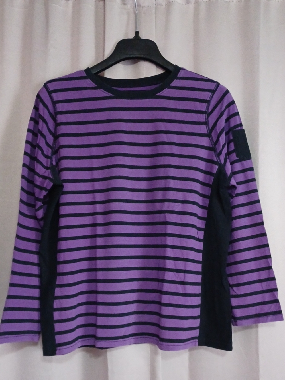 Chaps Sport Purple Black Stripe Long Sleeve Crewneck Knit Top Plus Size 1X